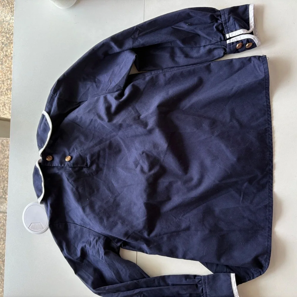 Kidichic Long Sleeve Blouse Kids Size 8 Navy Blue Peter‎ Pan Collar Bow Detail